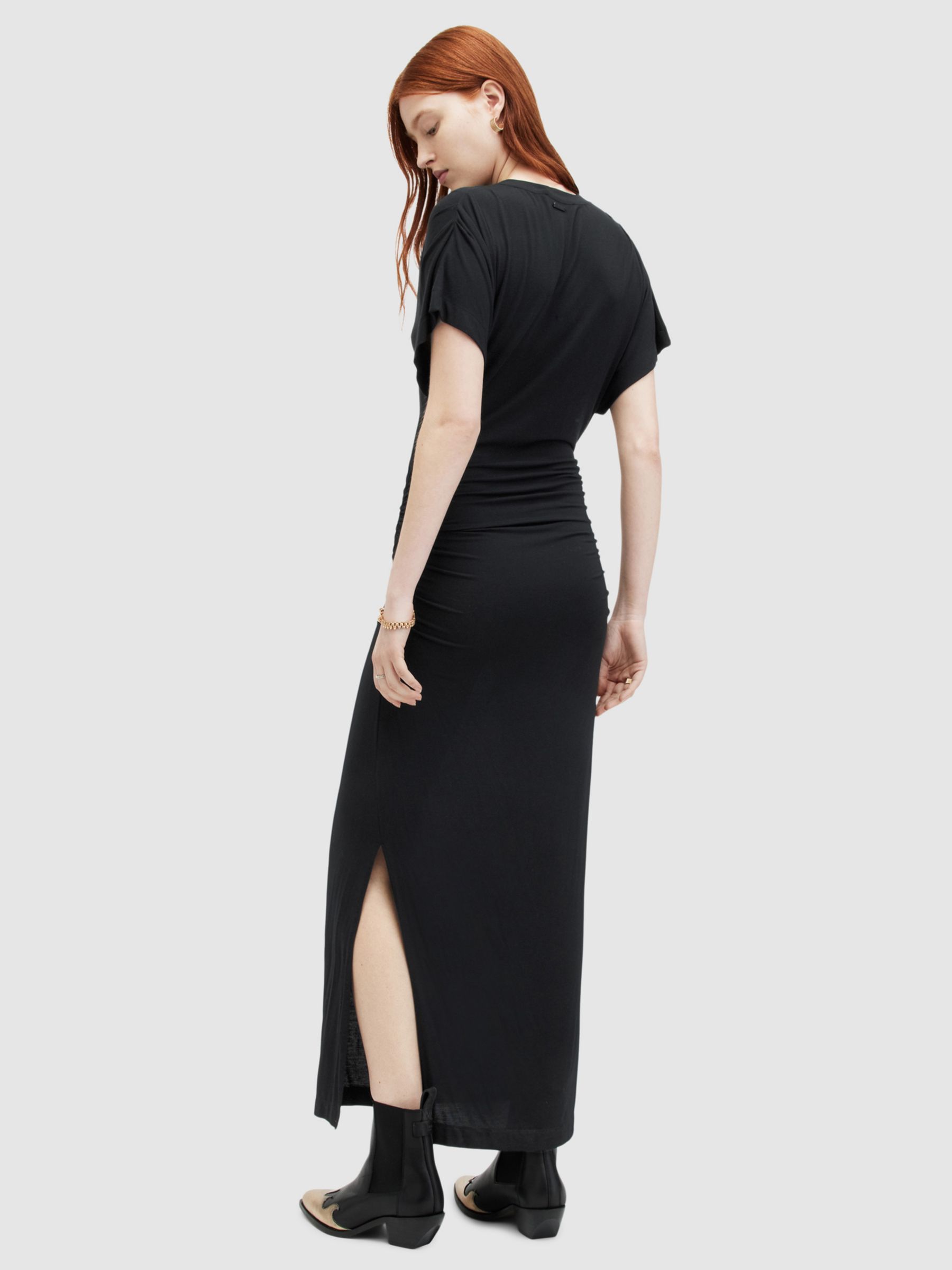AllSaints Natalie Ruched Jersey Maxi Dress, Black, 12