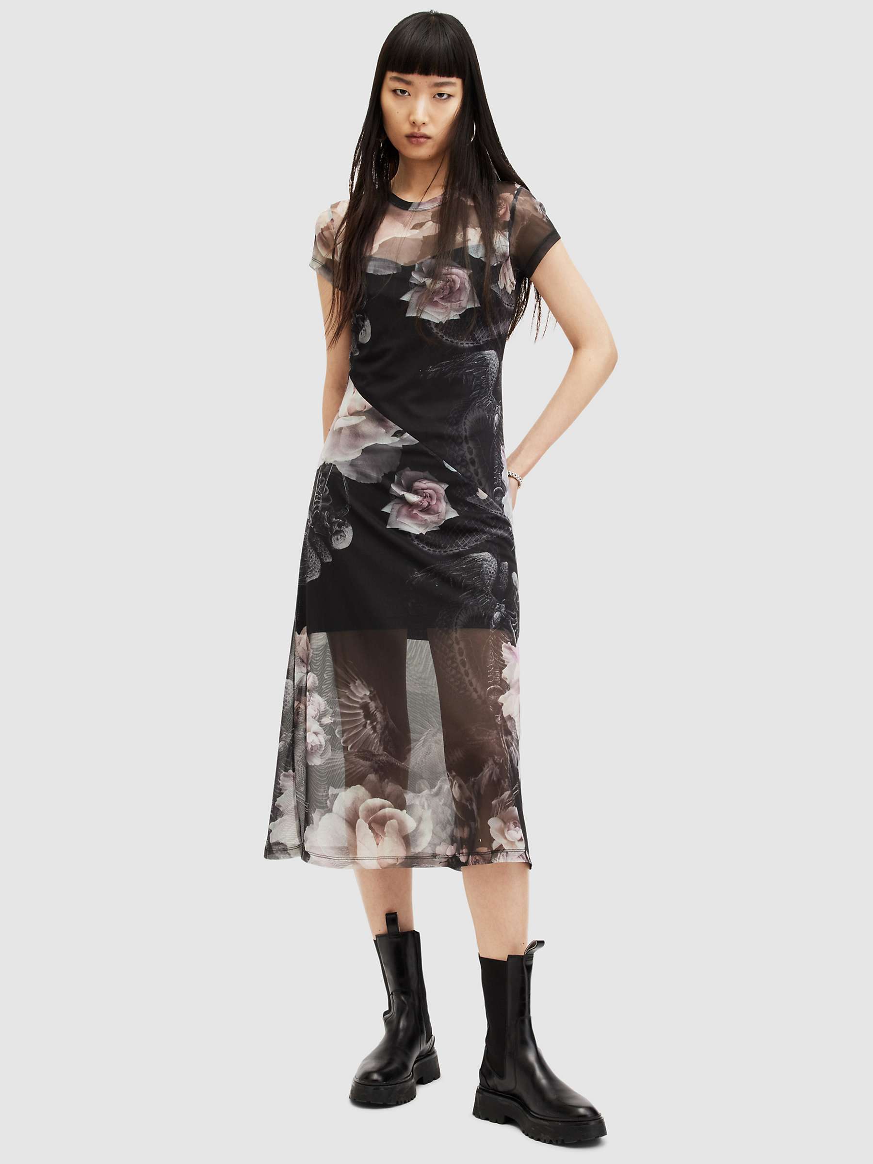 Buy AllSaints Hanna Valley Floral Midi Dress, Black/Multi Online at johnlewis.com