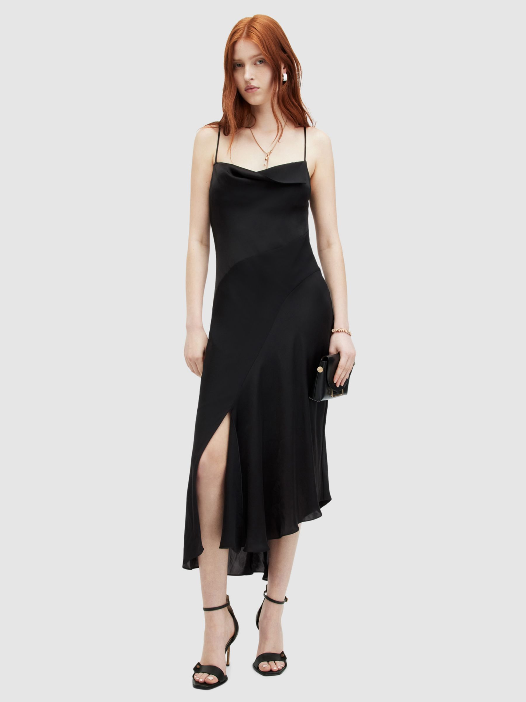 AllSaints Una Scoop Neck Midi Dress, Black at John Lewis & Partners