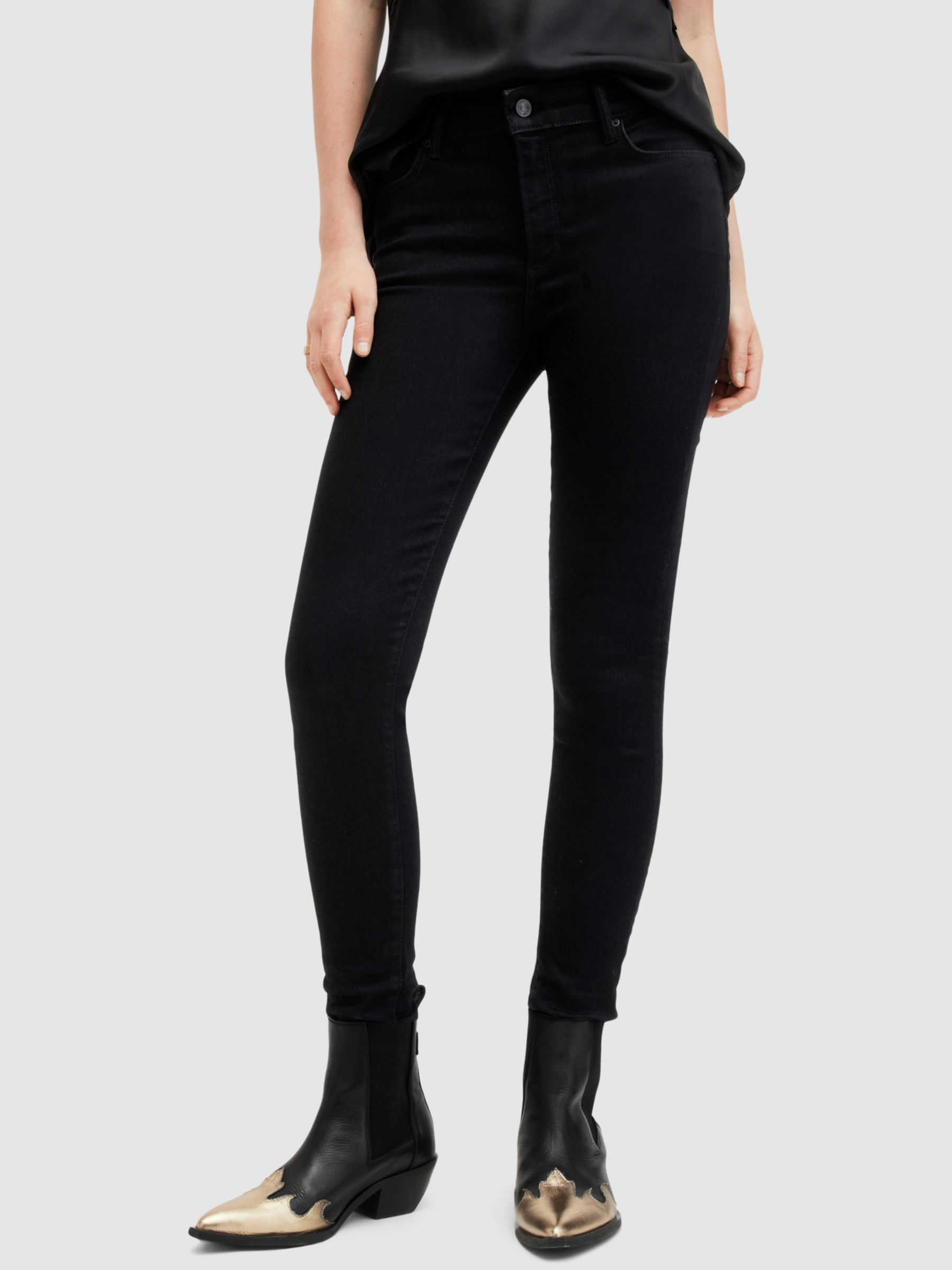 AllSaints Miller Sizeme Skinny Jeans, Black, L