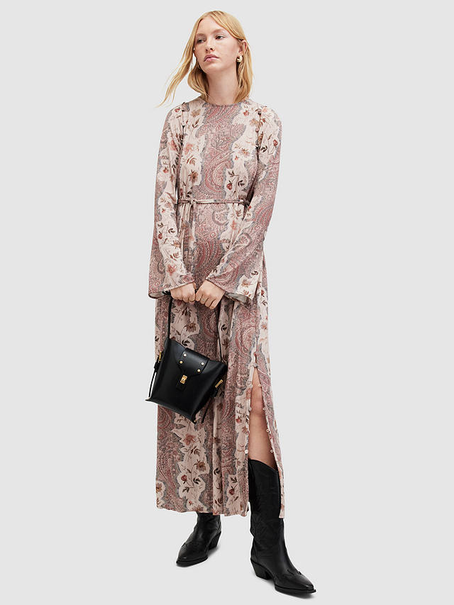 AllSaints Susannah Cascade Maxi Dress, Clay Pink/Multi