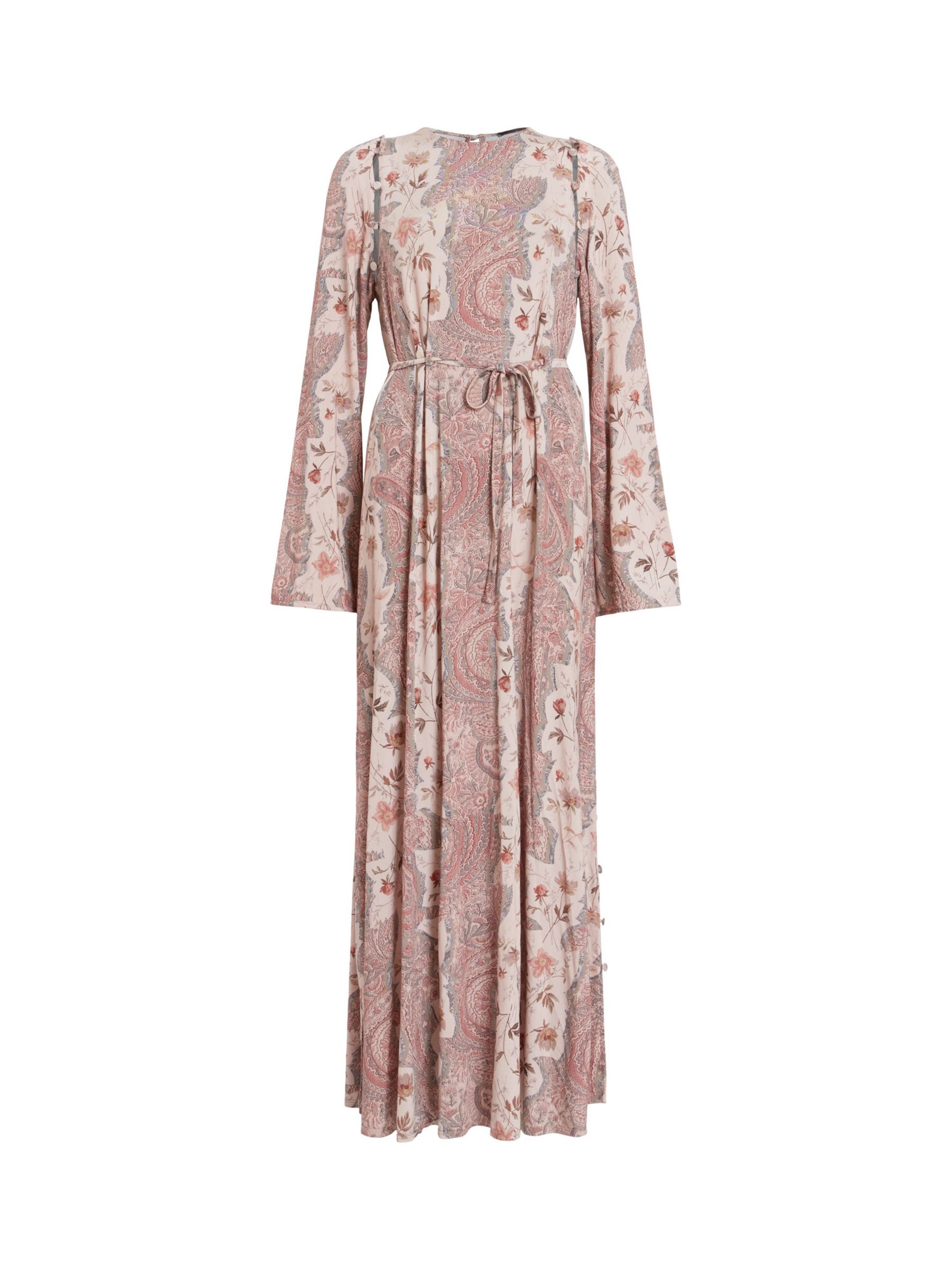 AllSaints Susannah Cascade Maxi Dress, Clay Pink/Multi