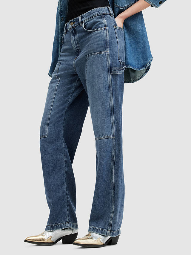 AllSaints Mia Carpenter Wide Leg Denim Jeans, Mid Indigo