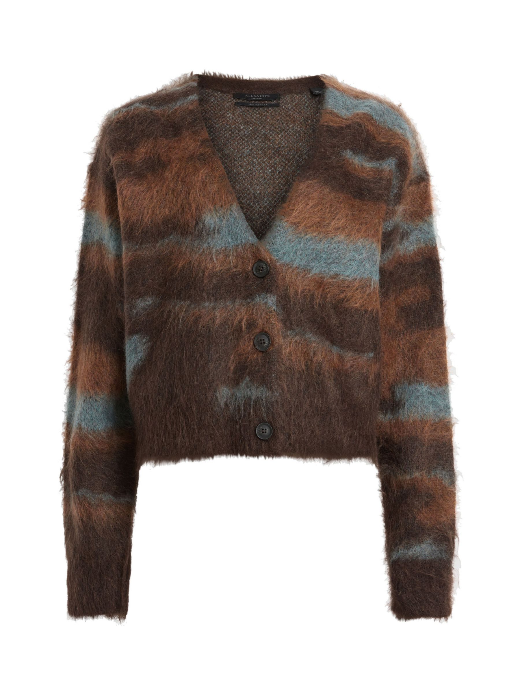 AllSaints Volka Mohair Blend Button Cardigan, Ginger/Blue