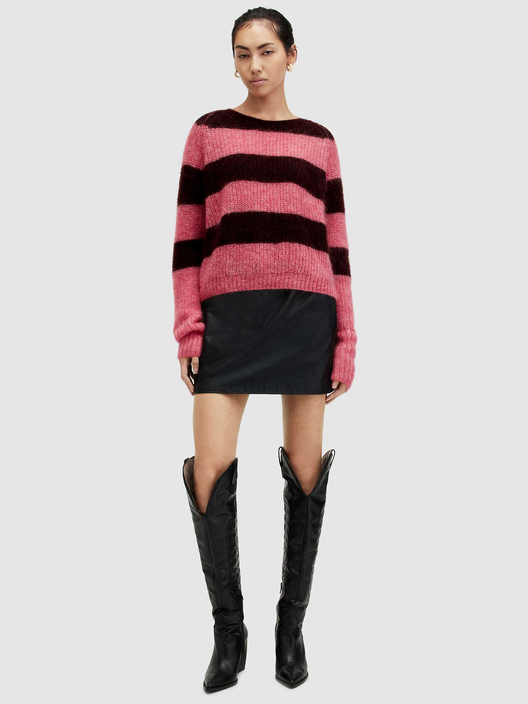 Buy AllSaints Lana Mohair Blend Striped Jumper, Poppy Pink/Red Online at johnlewis.com
