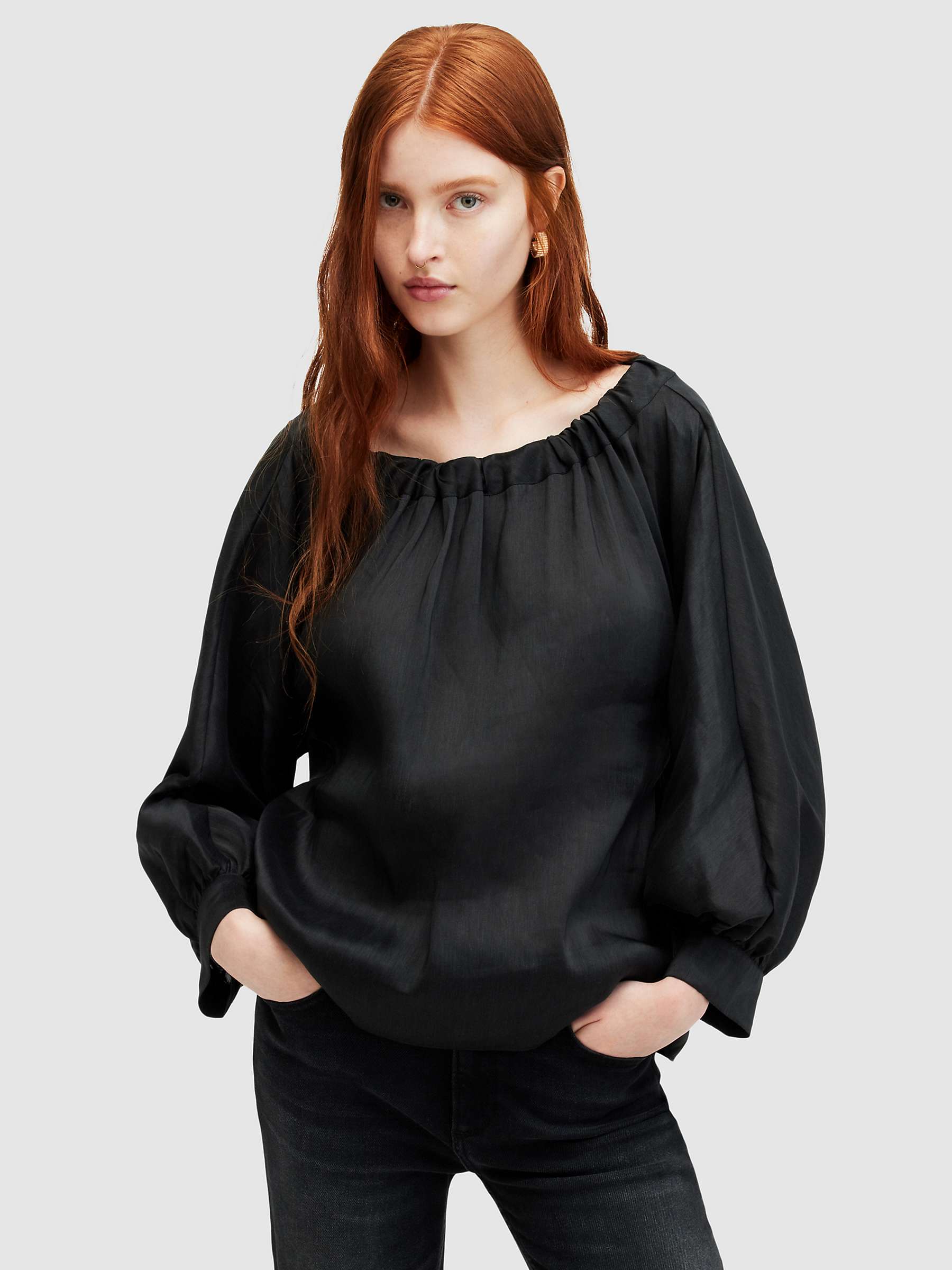 Buy AllSaints Ellie Linen Silk Blend Top, Black Online at johnlewis.com
