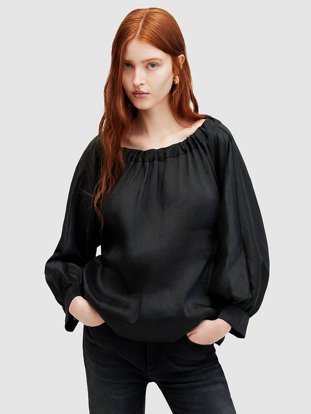 AllSaints Ellie Linen Silk Blend Top, Black