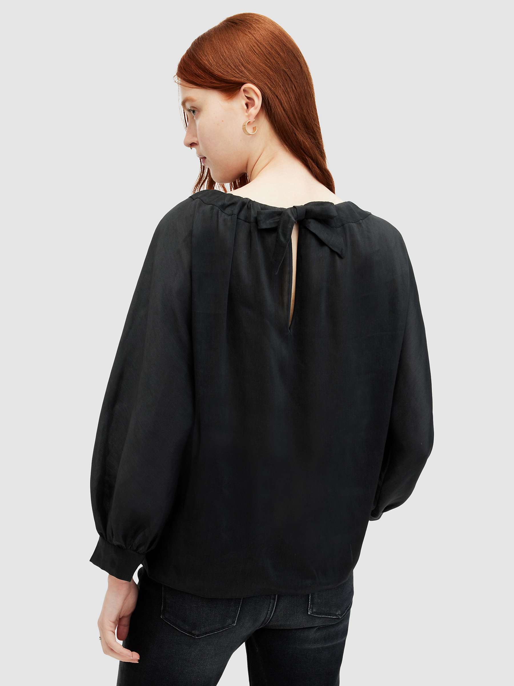 Buy AllSaints Ellie Linen Silk Blend Top, Black Online at johnlewis.com