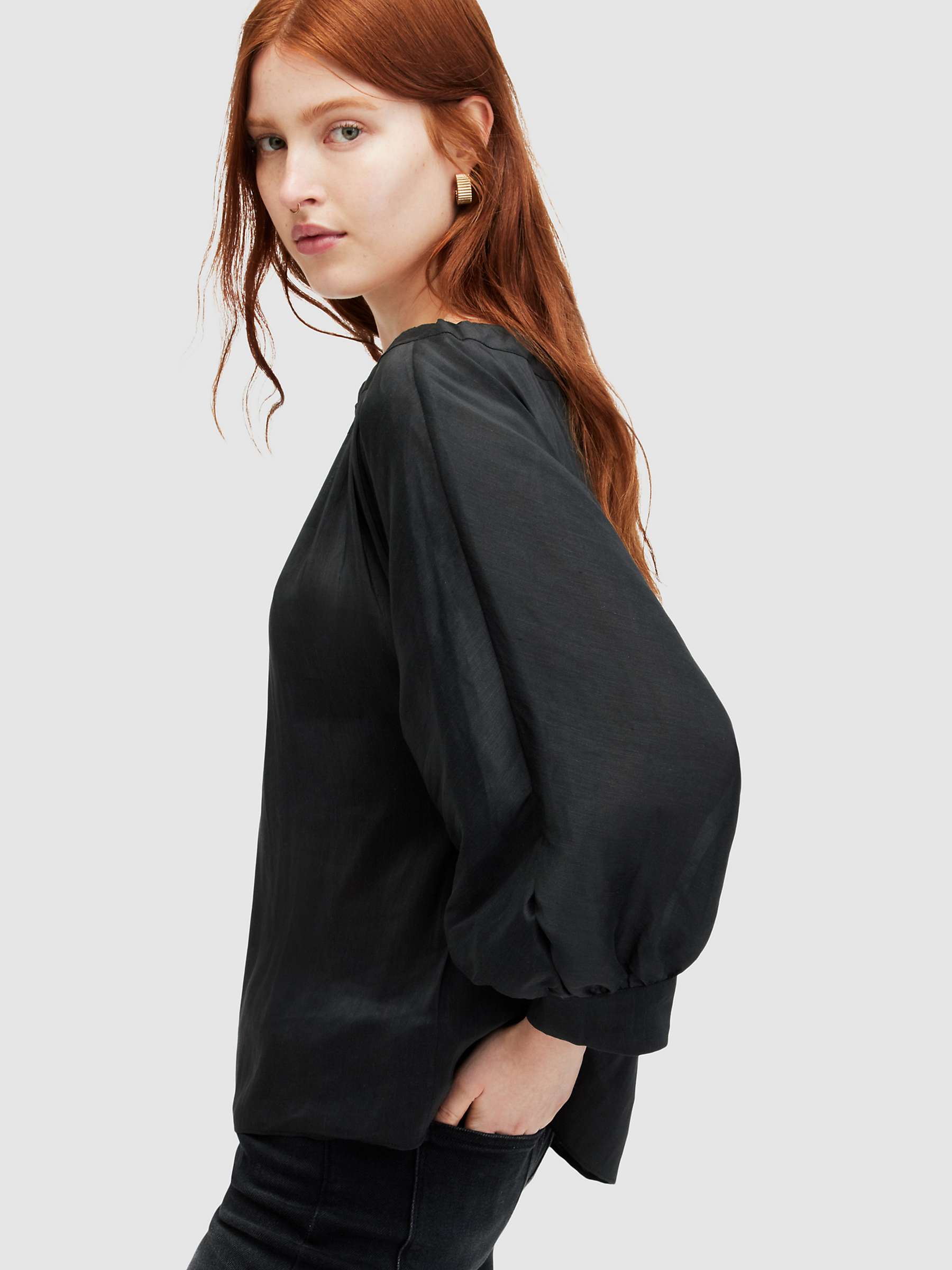 Buy AllSaints Ellie Linen Silk Blend Top, Black Online at johnlewis.com