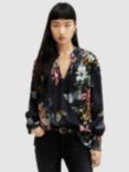 AllSaints Mara Sanibel Floral Butterfly Print Blouse, Black/Multi