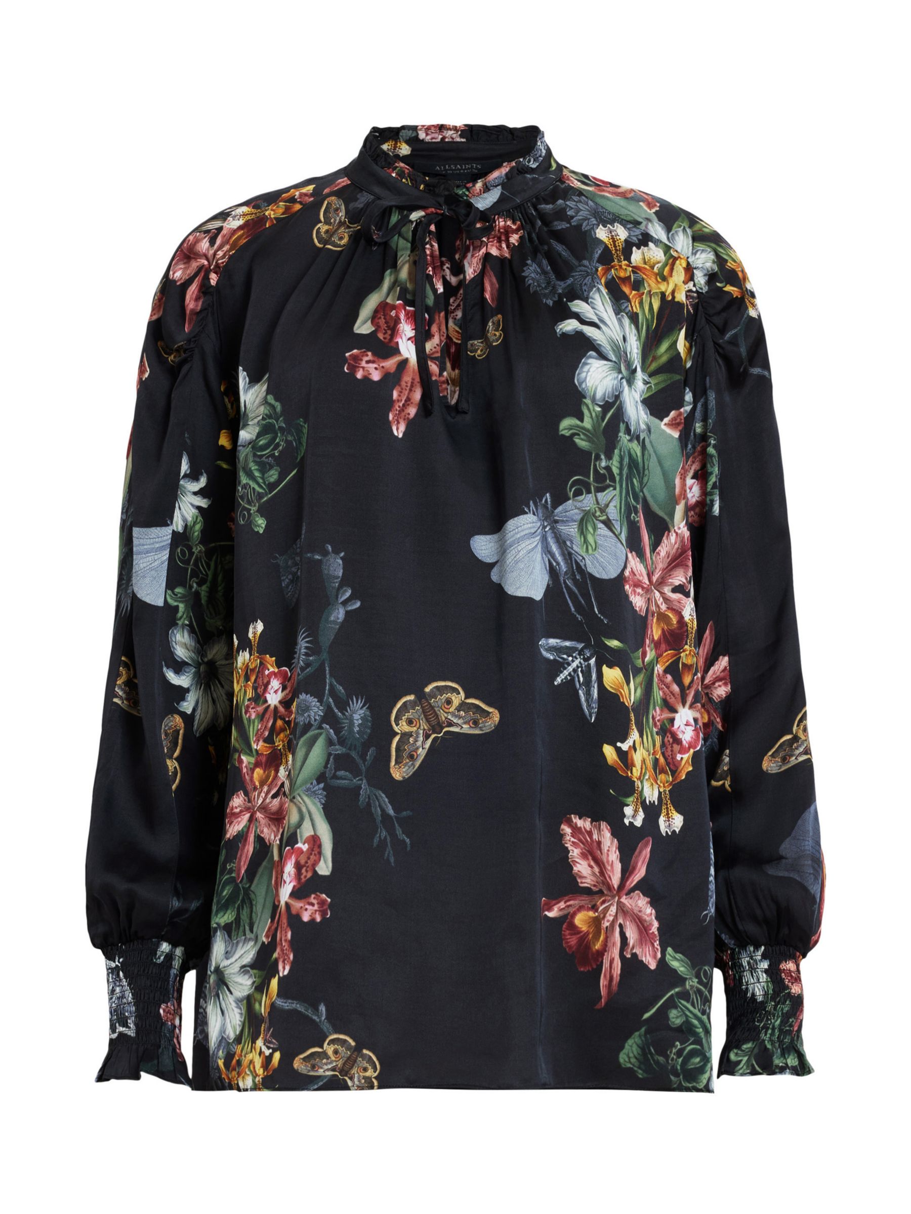 AllSaints Mara Sanibel Floral Butterfly Print Blouse, Black/Multi at ...