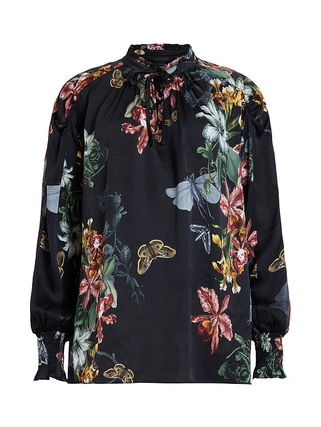 AllSaints Mara Sanibel Floral Butterfly Print Blouse, Black/Multi