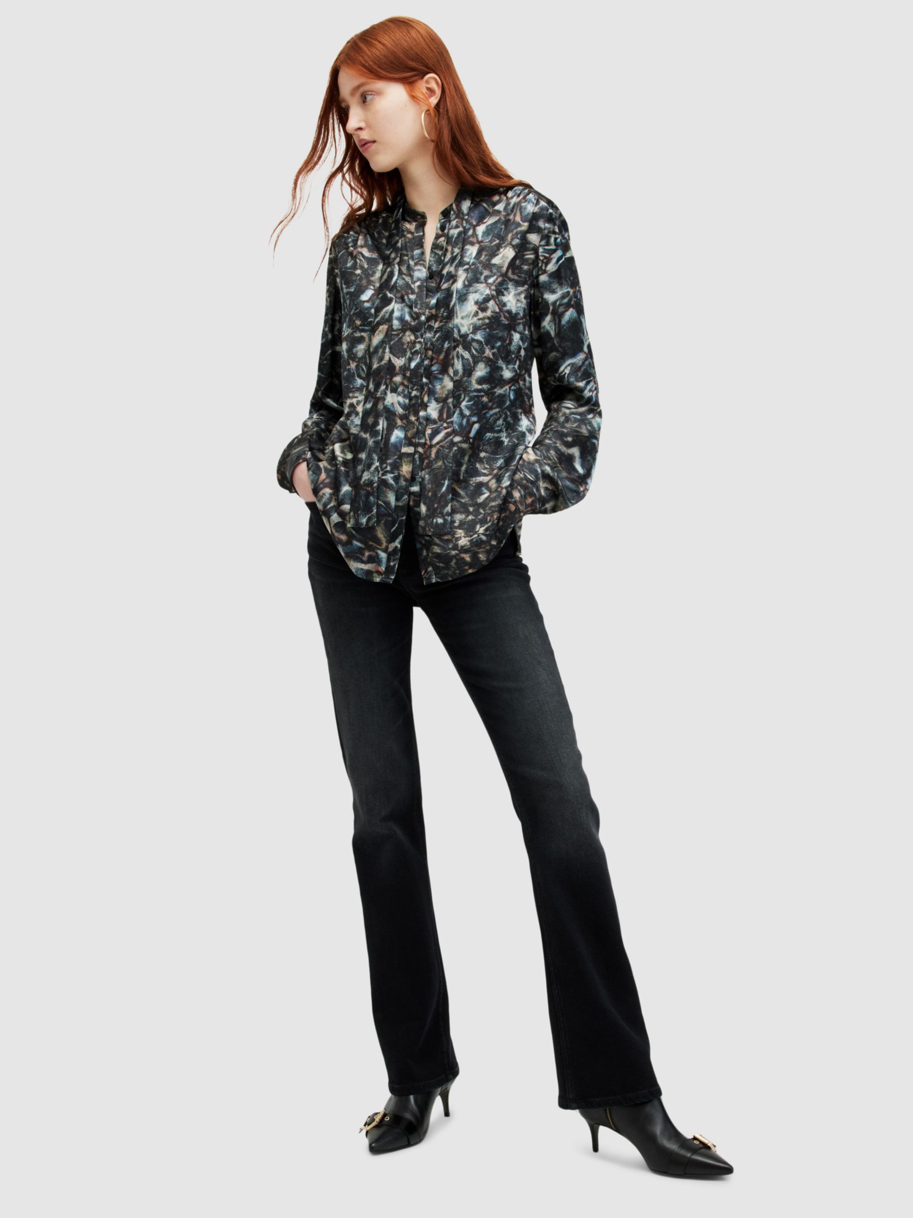Buy AllSaints Toni Caladesi Abstract Print Silk Blend Shirt, Petrol Blue/Multi Online at johnlewis.com