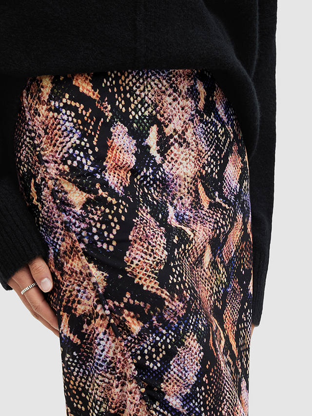 AllSaints Nora Tahoe Snake Print Midi Skirt, Tan Brown