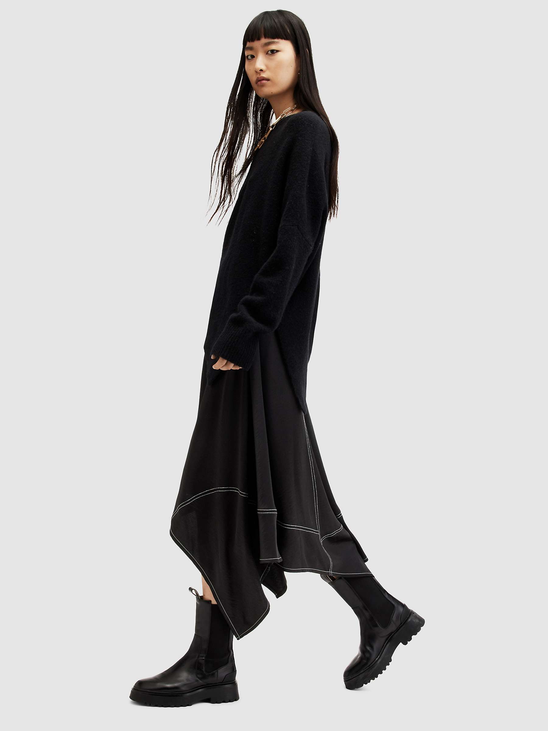 Buy AllSaints Agnes Asymmetric Maxi Skirt, Black Online at johnlewis.com