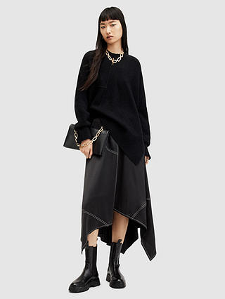 AllSaints Agnes Asymmetric Maxi Skirt, Black