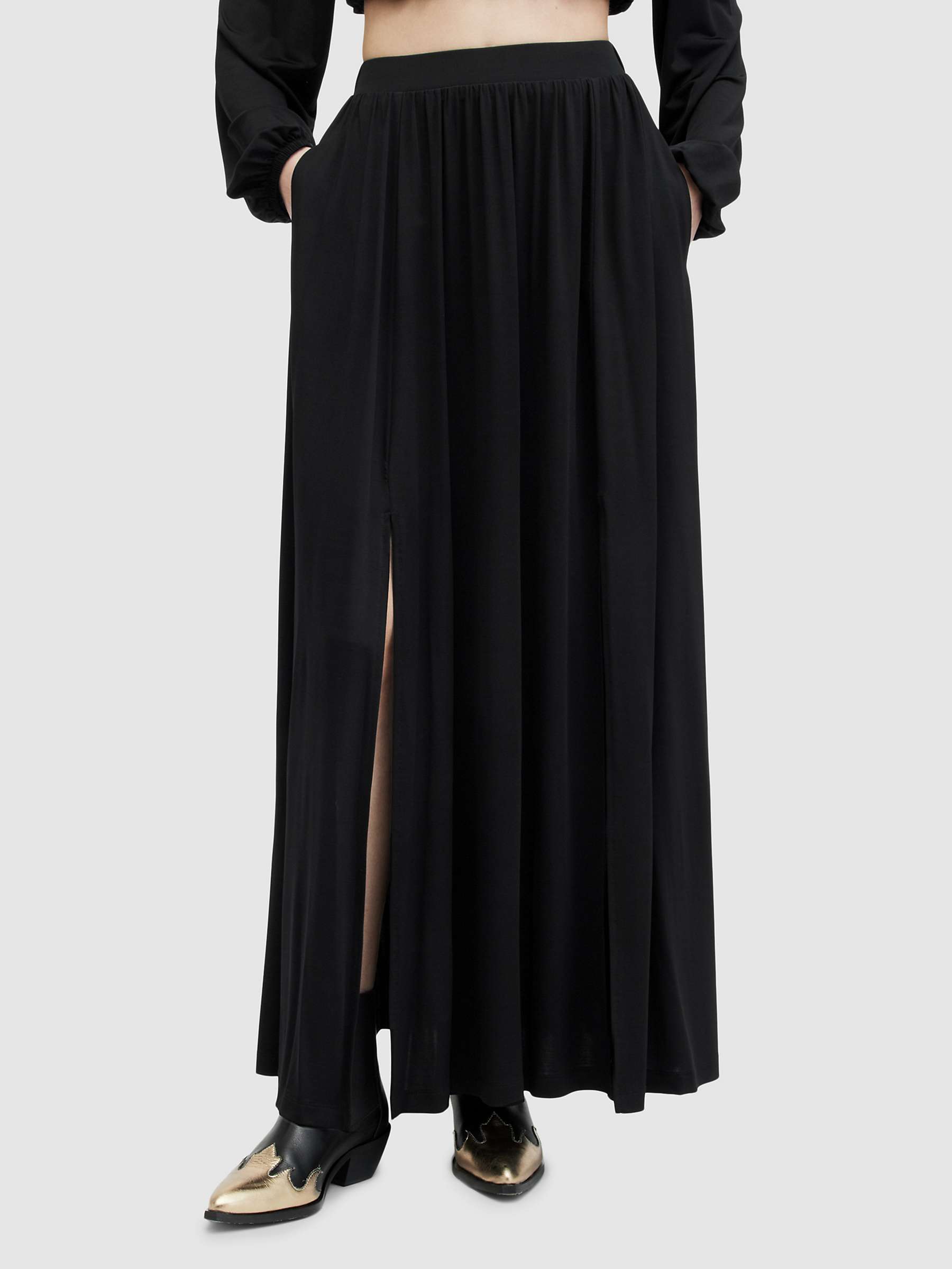 Buy AllSaints Casandra Draped Maxi Skirt, Black Online at johnlewis.com