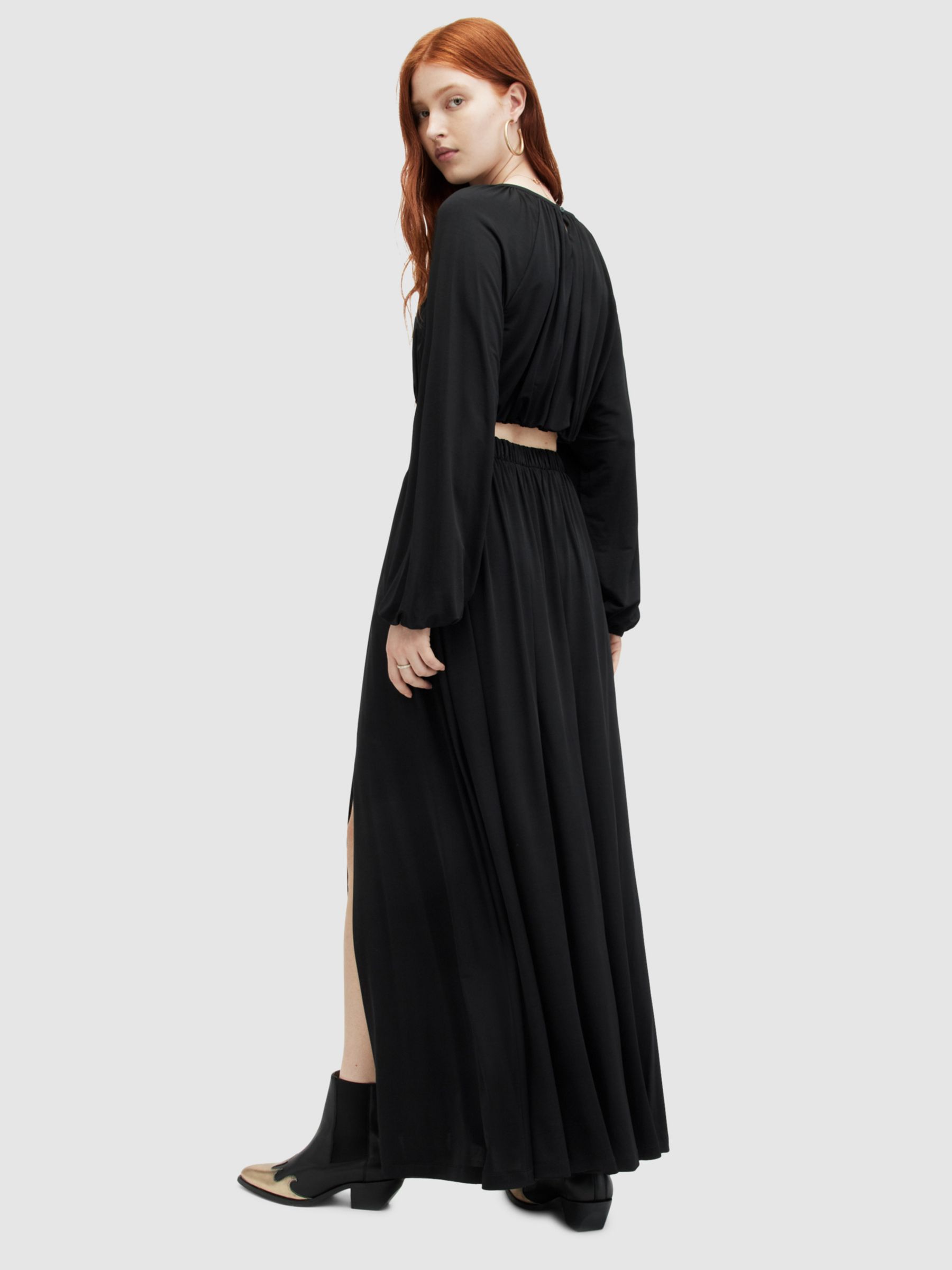 AllSaints Casandra Draped Maxi Skirt, Black at John Lewis & Partners