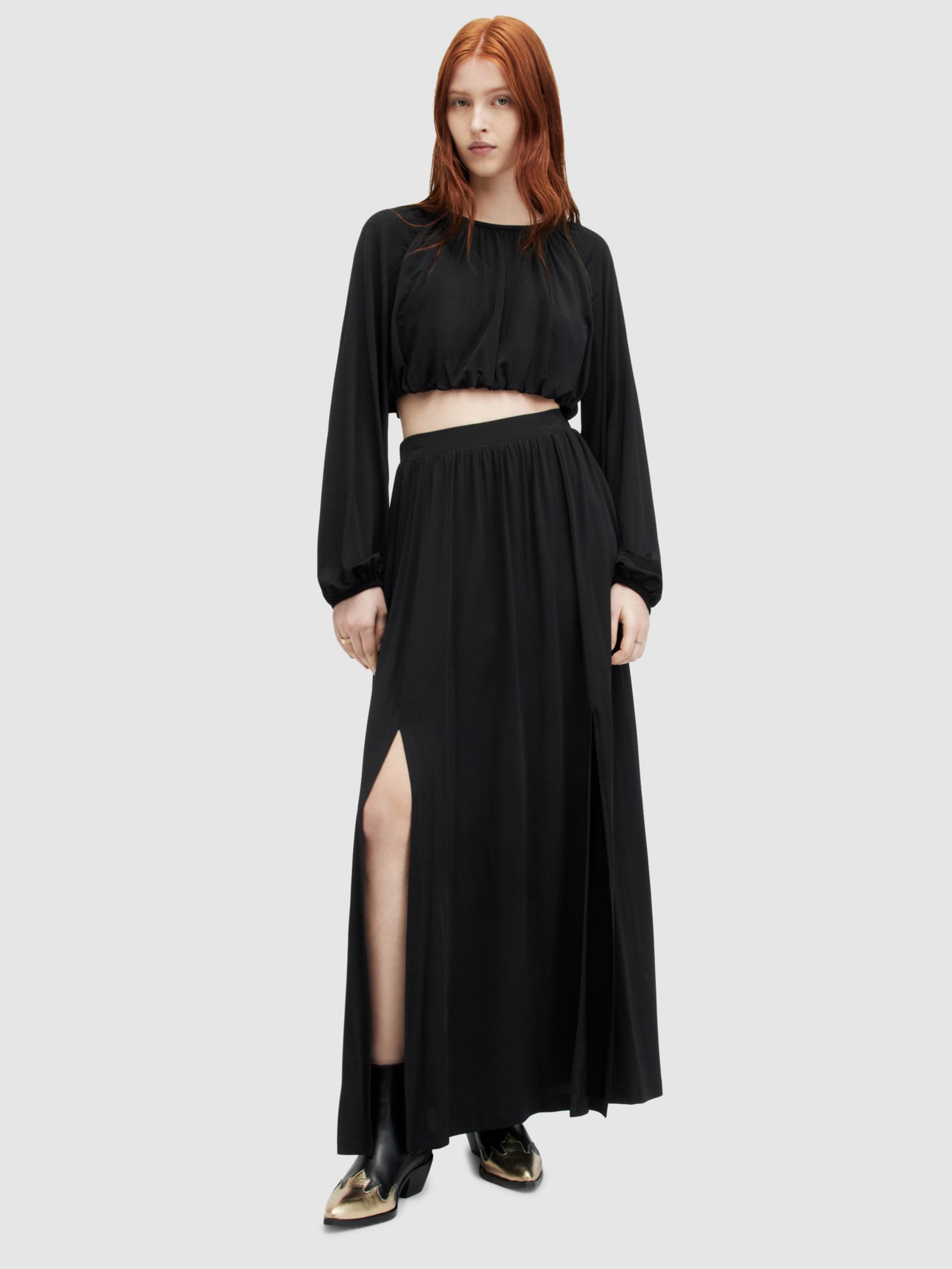 Buy AllSaints Casandra Draped Maxi Skirt, Black Online at johnlewis.com