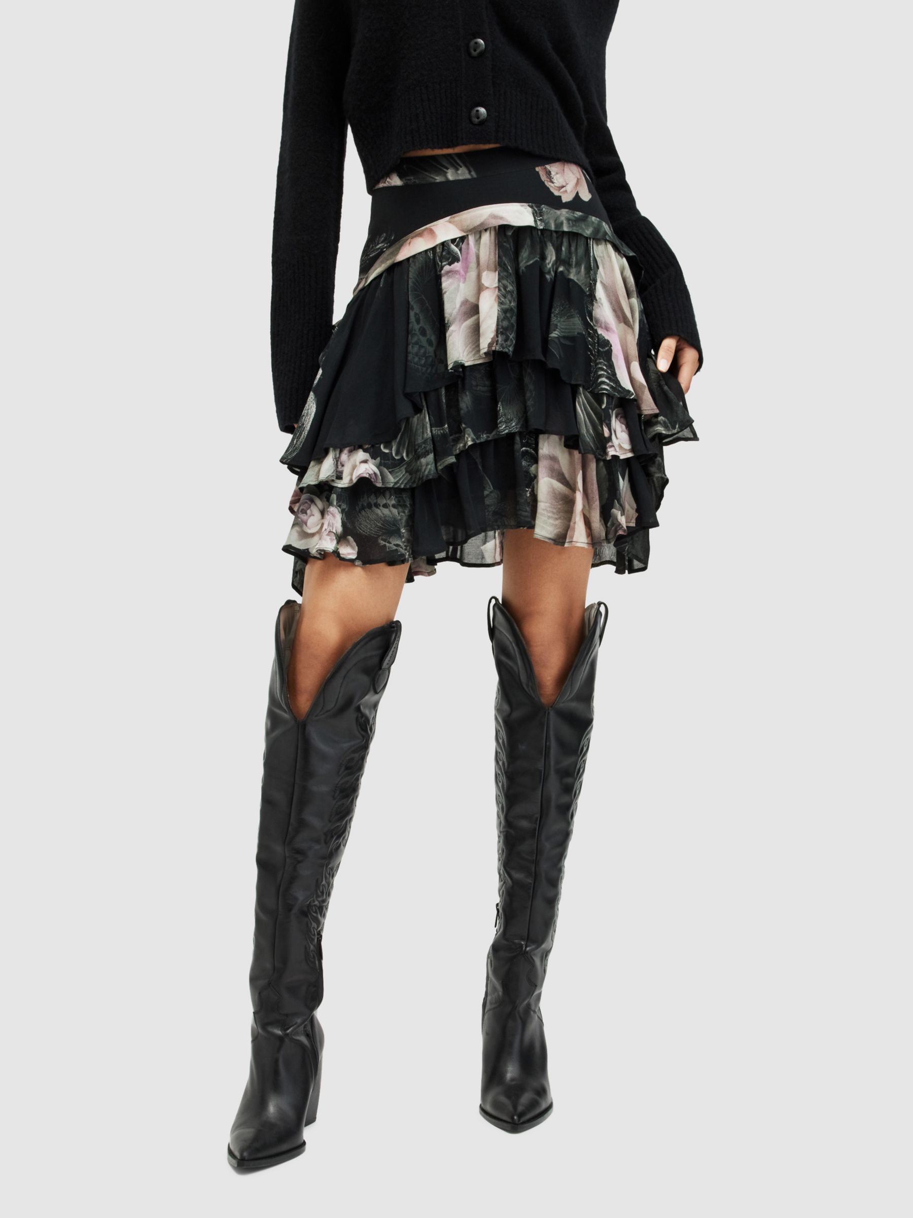Buy AllSaints Cavarly Valley Mini Skirt, Jet Black Online at johnlewis.com