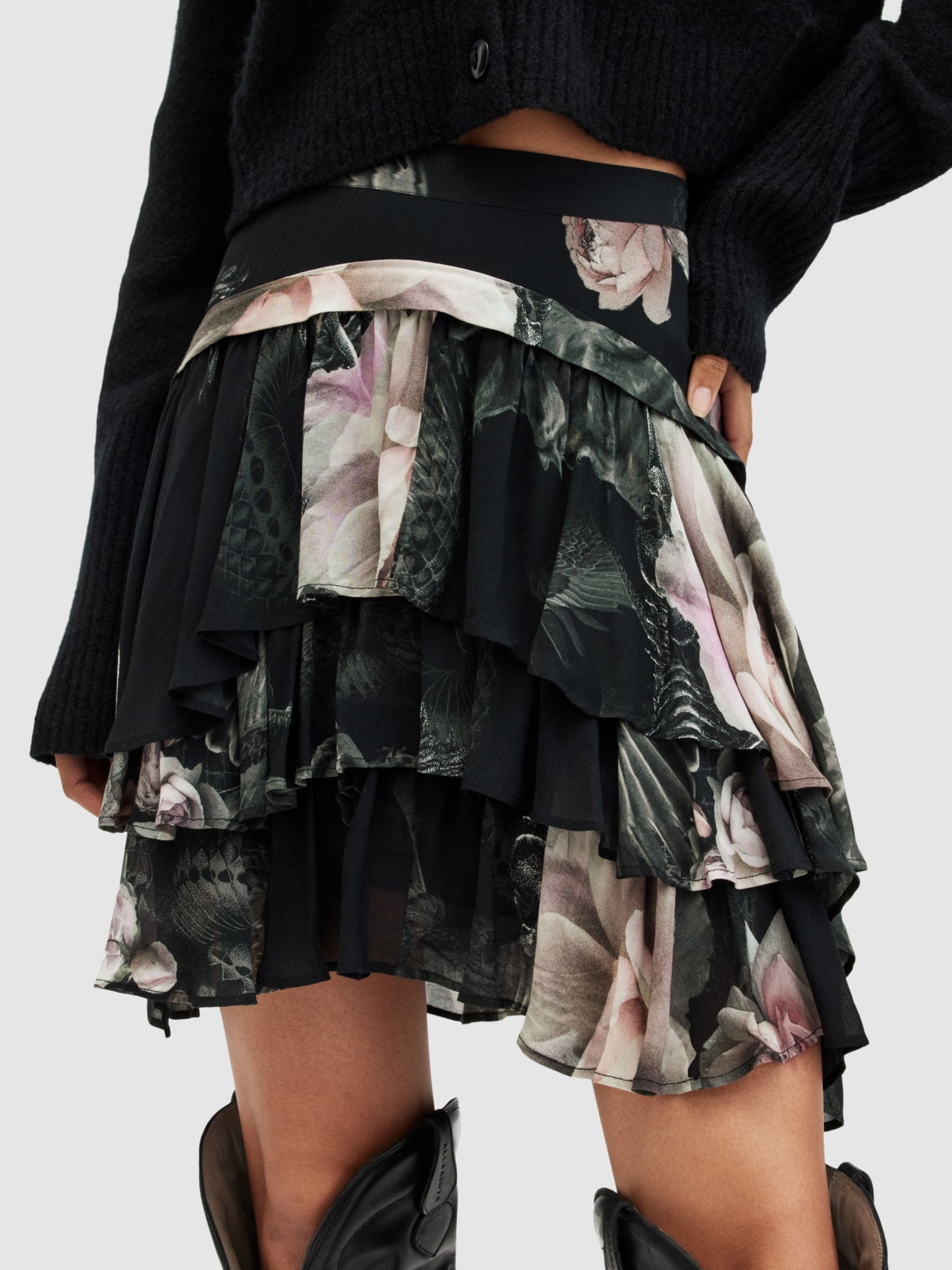Buy AllSaints Cavarly Valley Mini Skirt, Jet Black Online at johnlewis.com