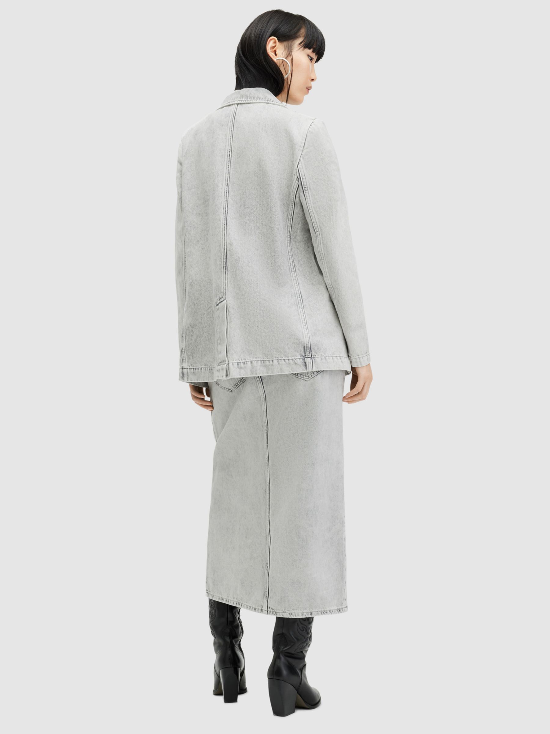 Buy AllSaints Honour Split Front Denim Midi Skirt, Snow Grey Online at johnlewis.com