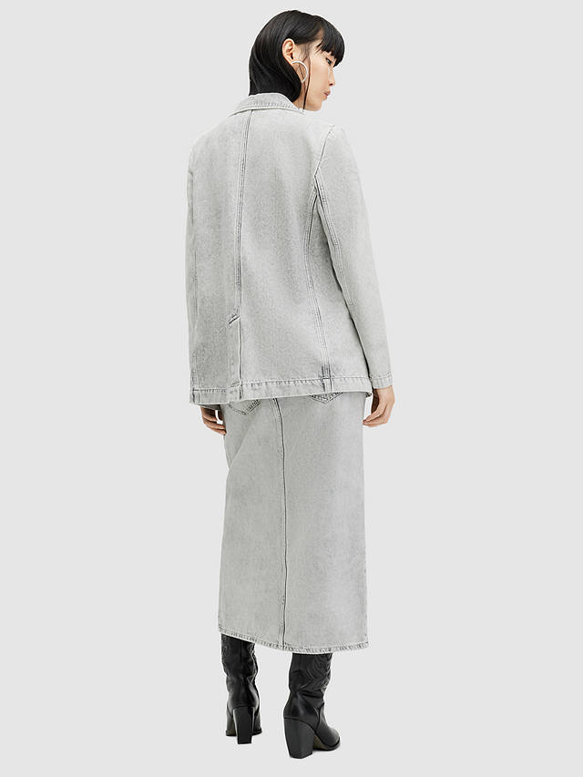 AllSaints Honour Split Front Denim Midi Skirt, Snow Grey
