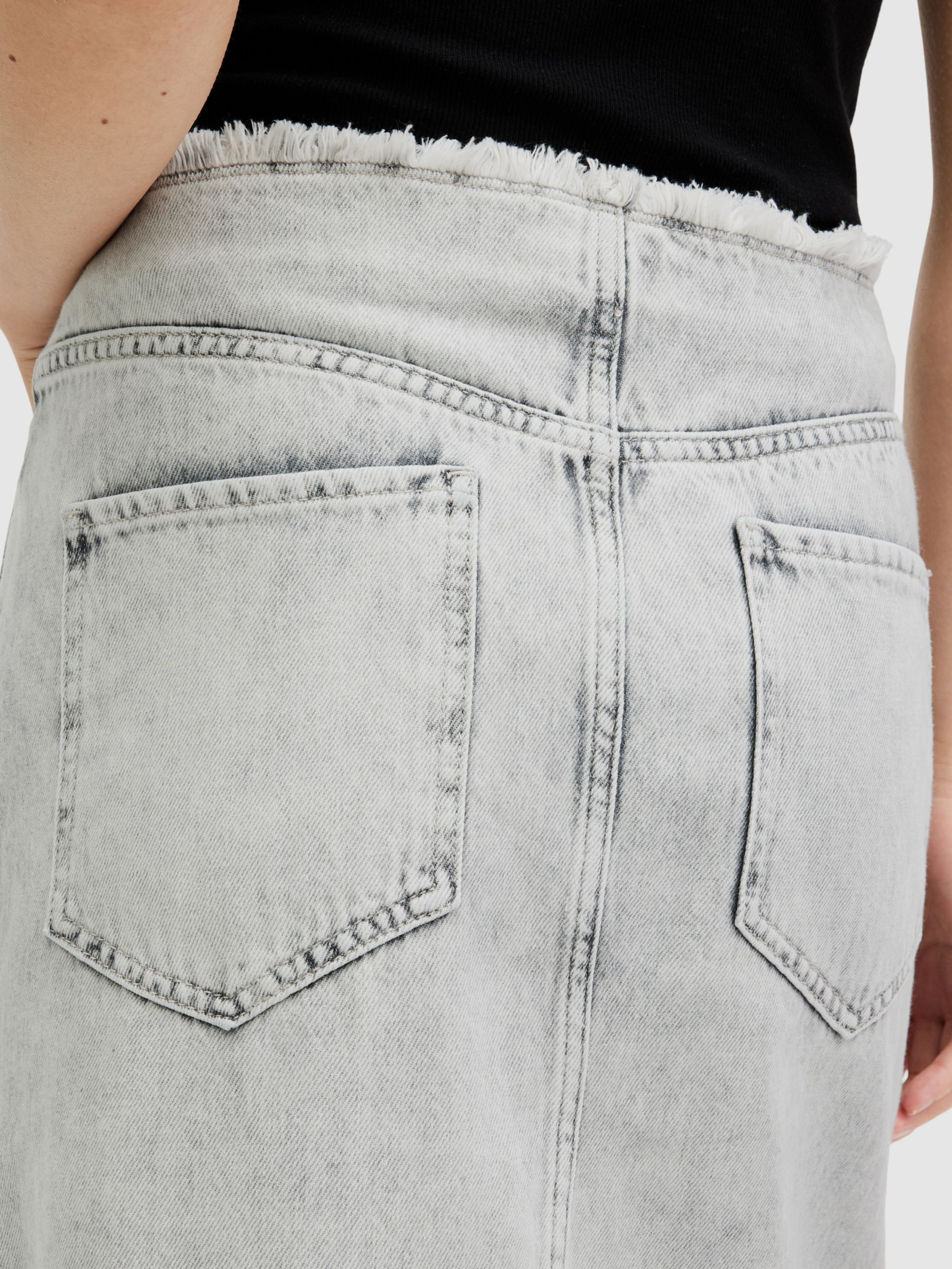 Buy AllSaints Honour Split Front Denim Midi Skirt, Snow Grey Online at johnlewis.com