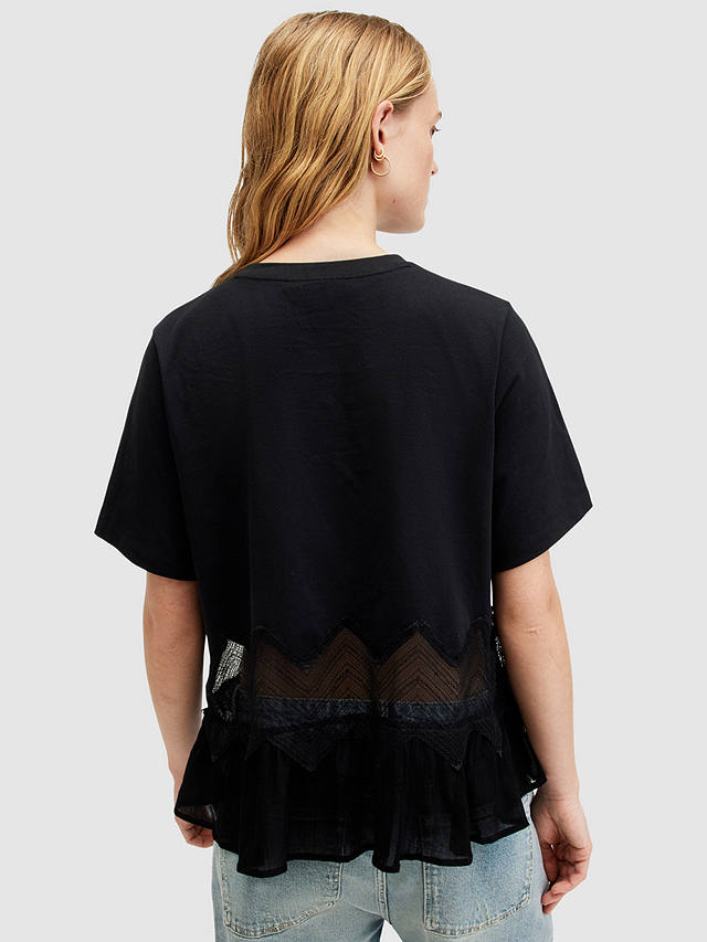 AllSaints Gracie Lace Panel Oversized T-Shirt, Black