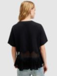 AllSaints Gracie Lace Panel Oversized T-Shirt, Black