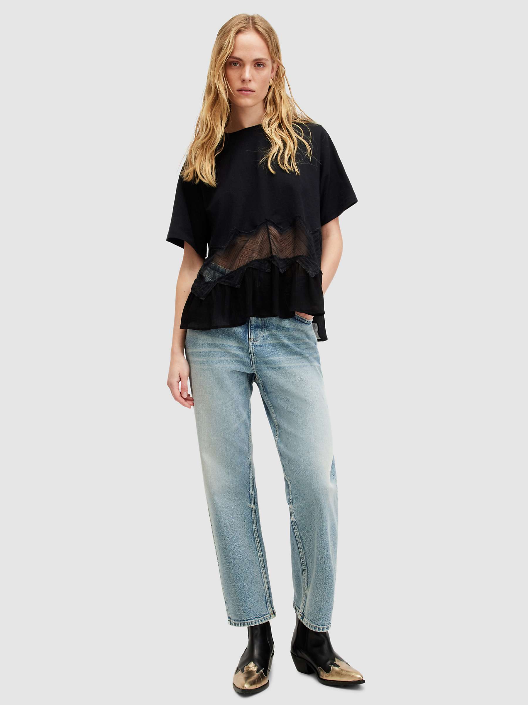 Buy AllSaints Gracie Lace Panel Oversized T-Shirt, Black Online at johnlewis.com