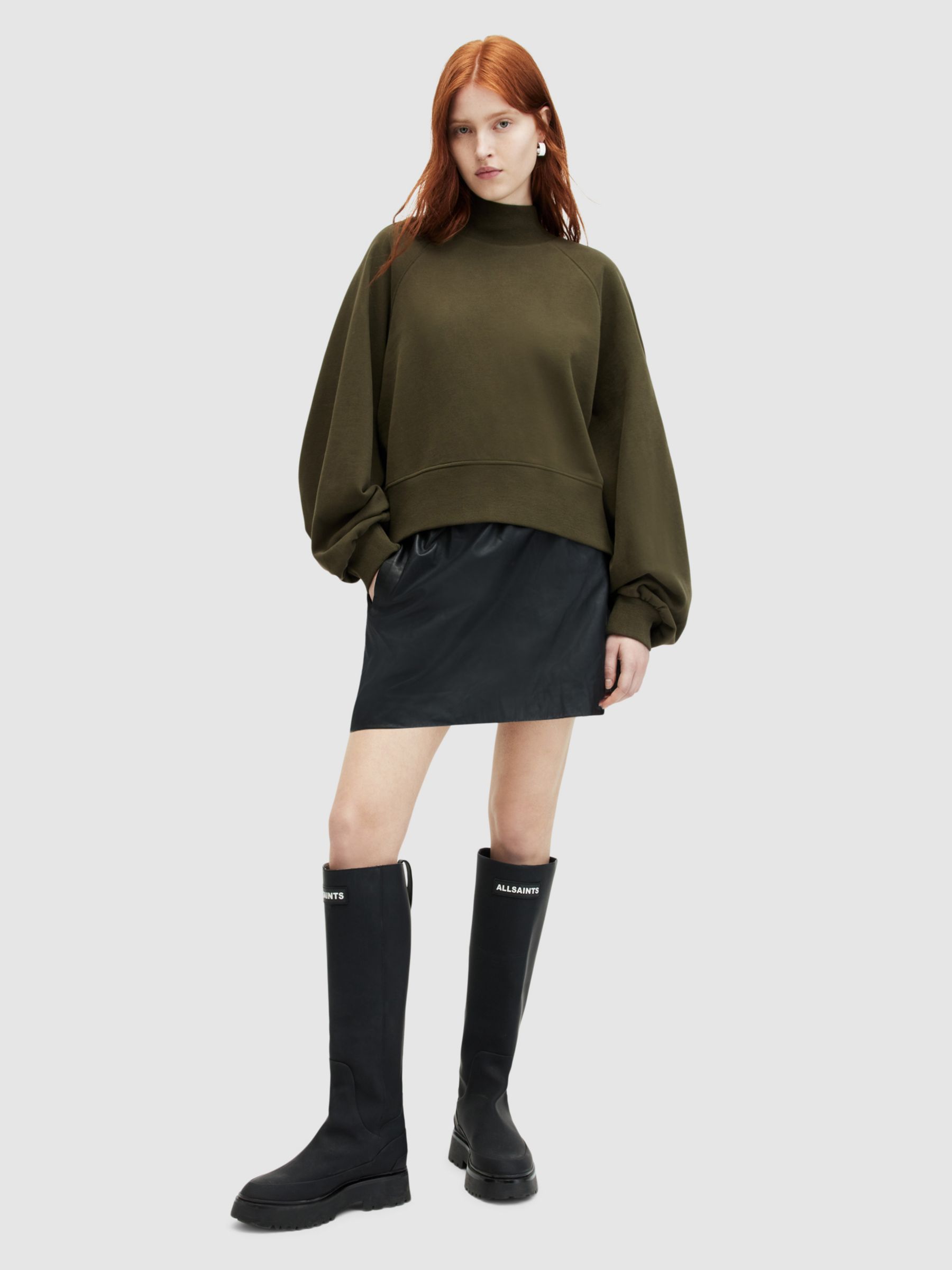 AllSaints Dana Relaxed Back Zip Sweatshirt, Forest Green at John Lewis ...