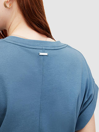 AllSaints Mira Organic Cotton Tie Side T-shirt, Petrol Blue