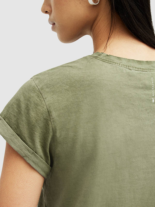 AllSaints Anna Organic Cotton Sparkle T-Shirt, Grass Green