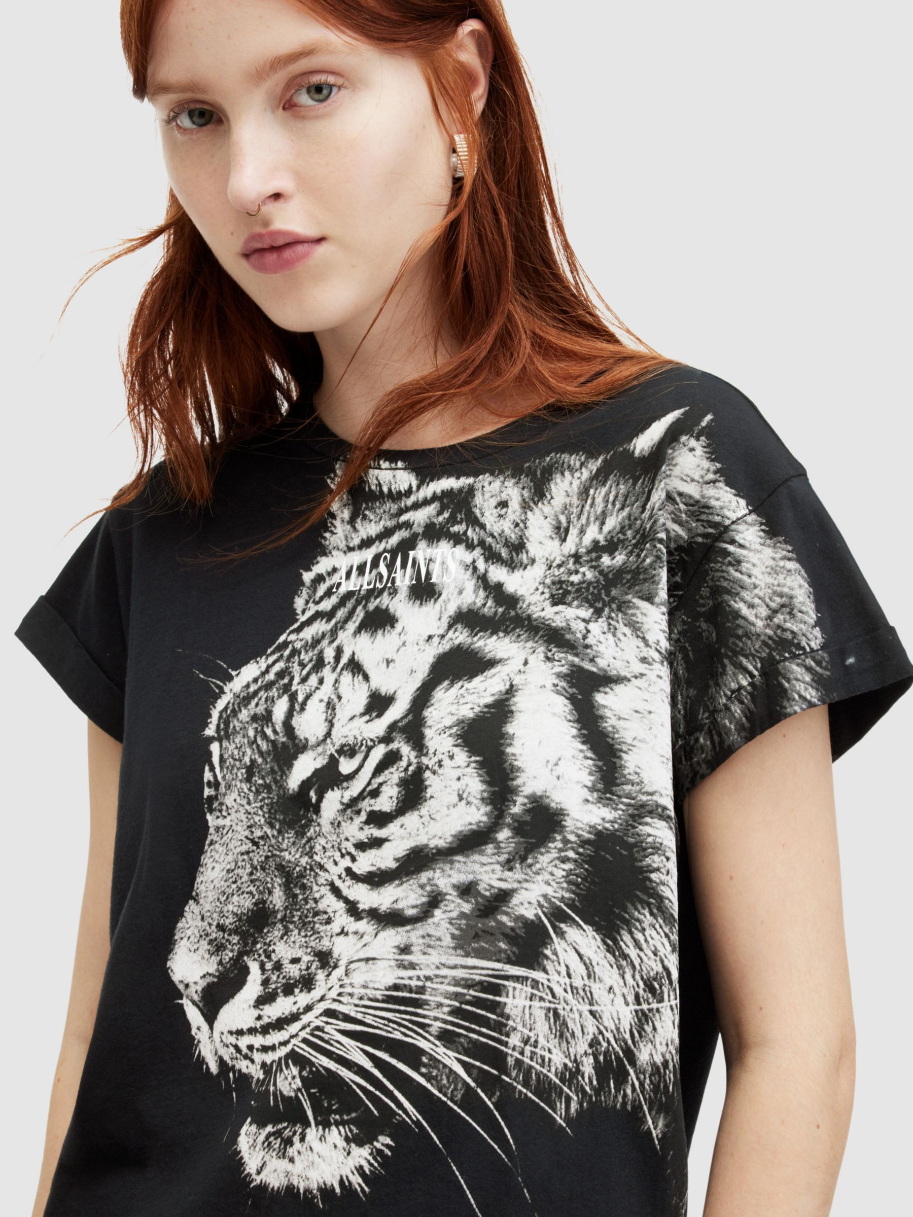 AllSaints Tigress Anna T-Shirt, Black at John Lewis & Partners