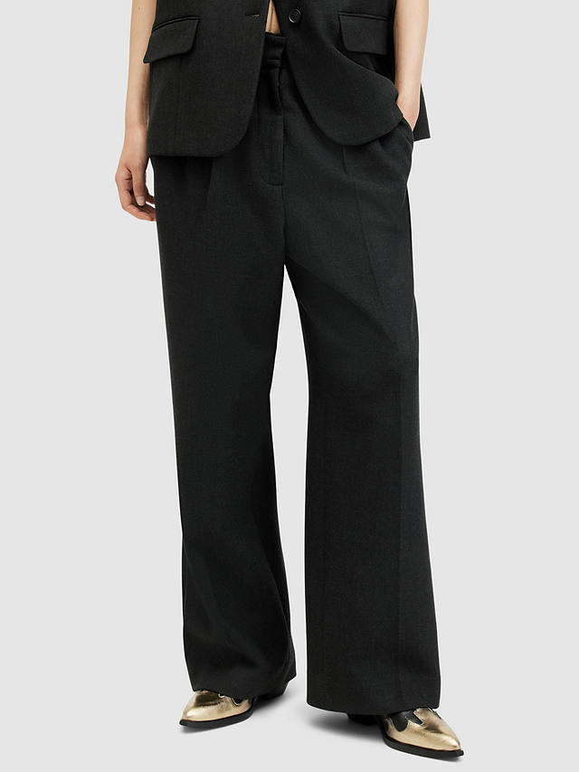 AllSaints Sammey Wide Leg Tailored Trousers, Charcoal Grey