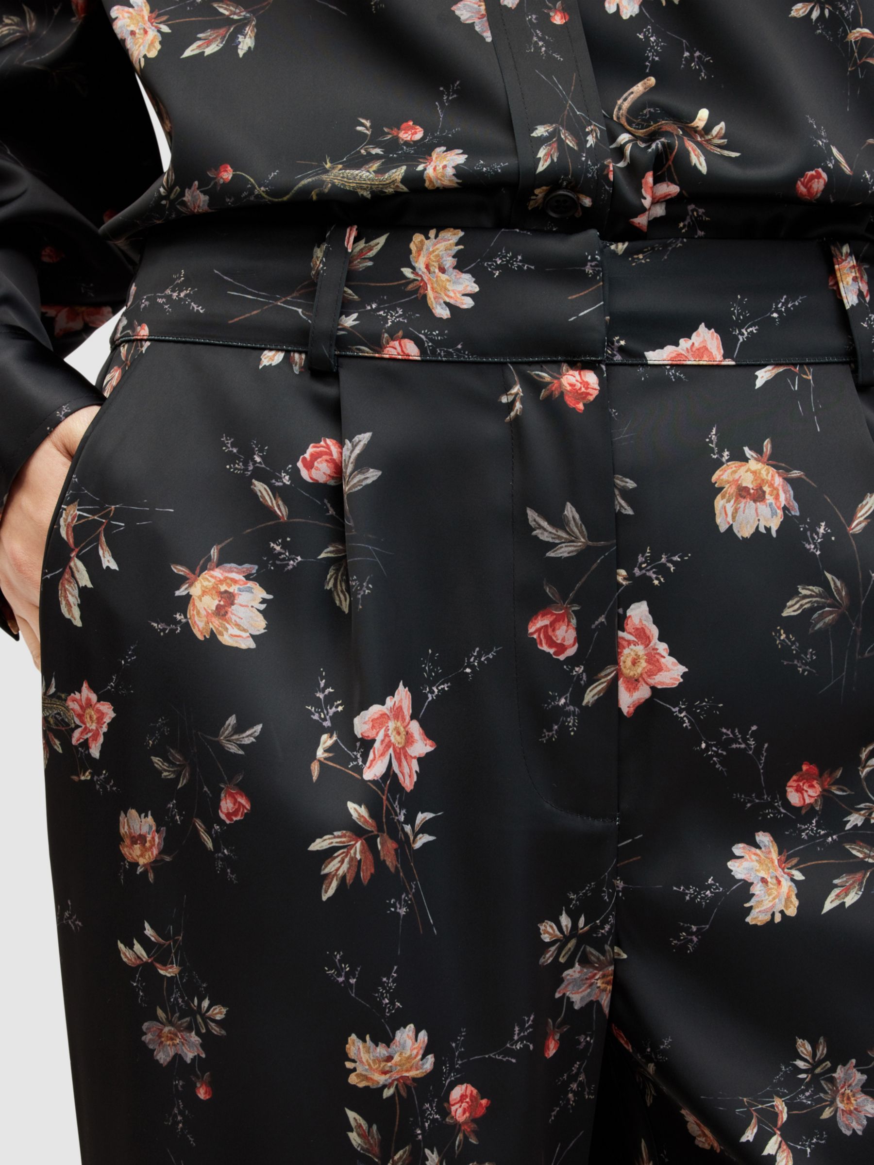 AllSaints Louisa Tana Floral Trousers, Black/Multi at John Lewis & Partners