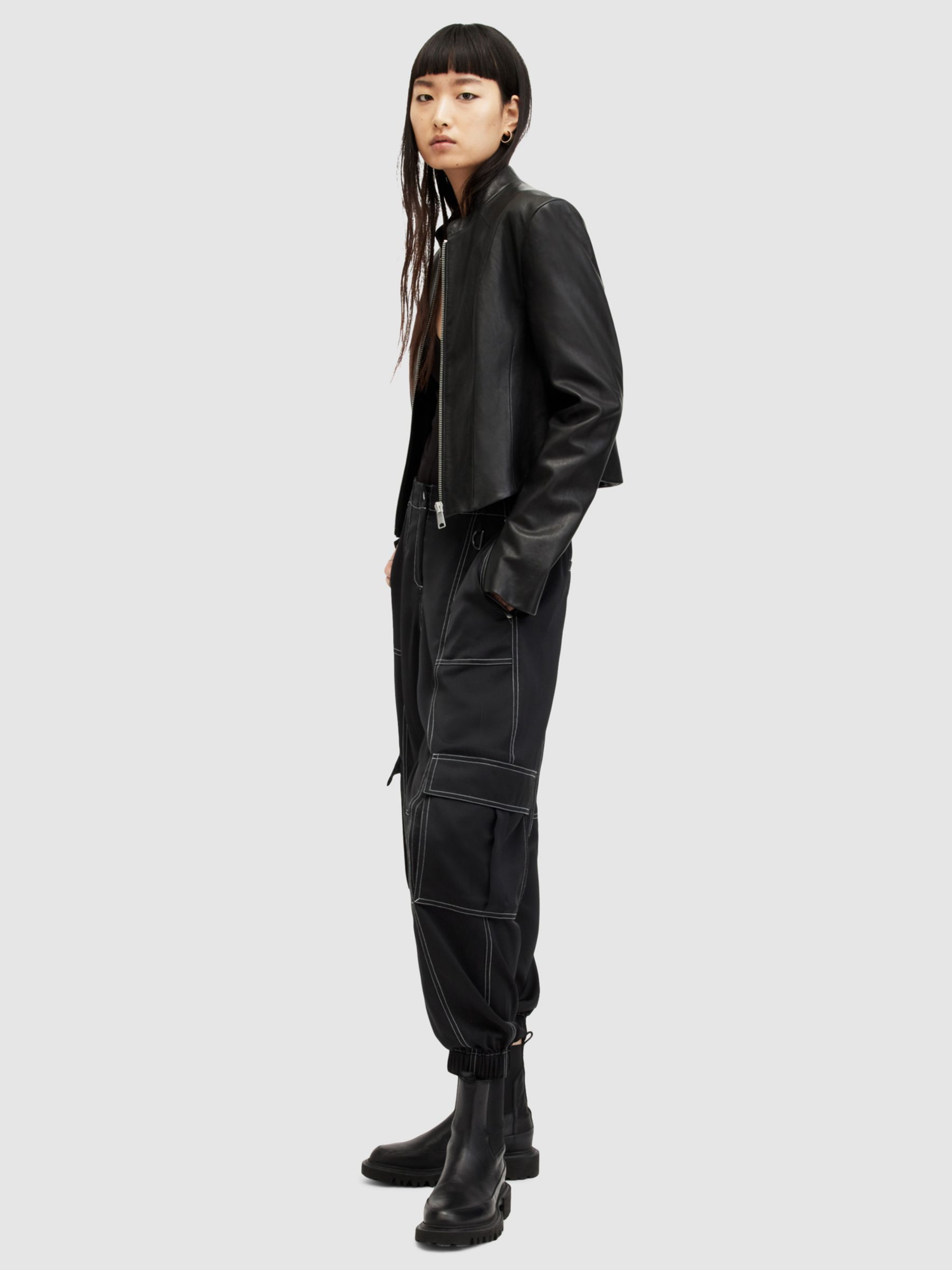 AllSaints Fran Contrast Stitch Trousers, Black at John Lewis & Partners