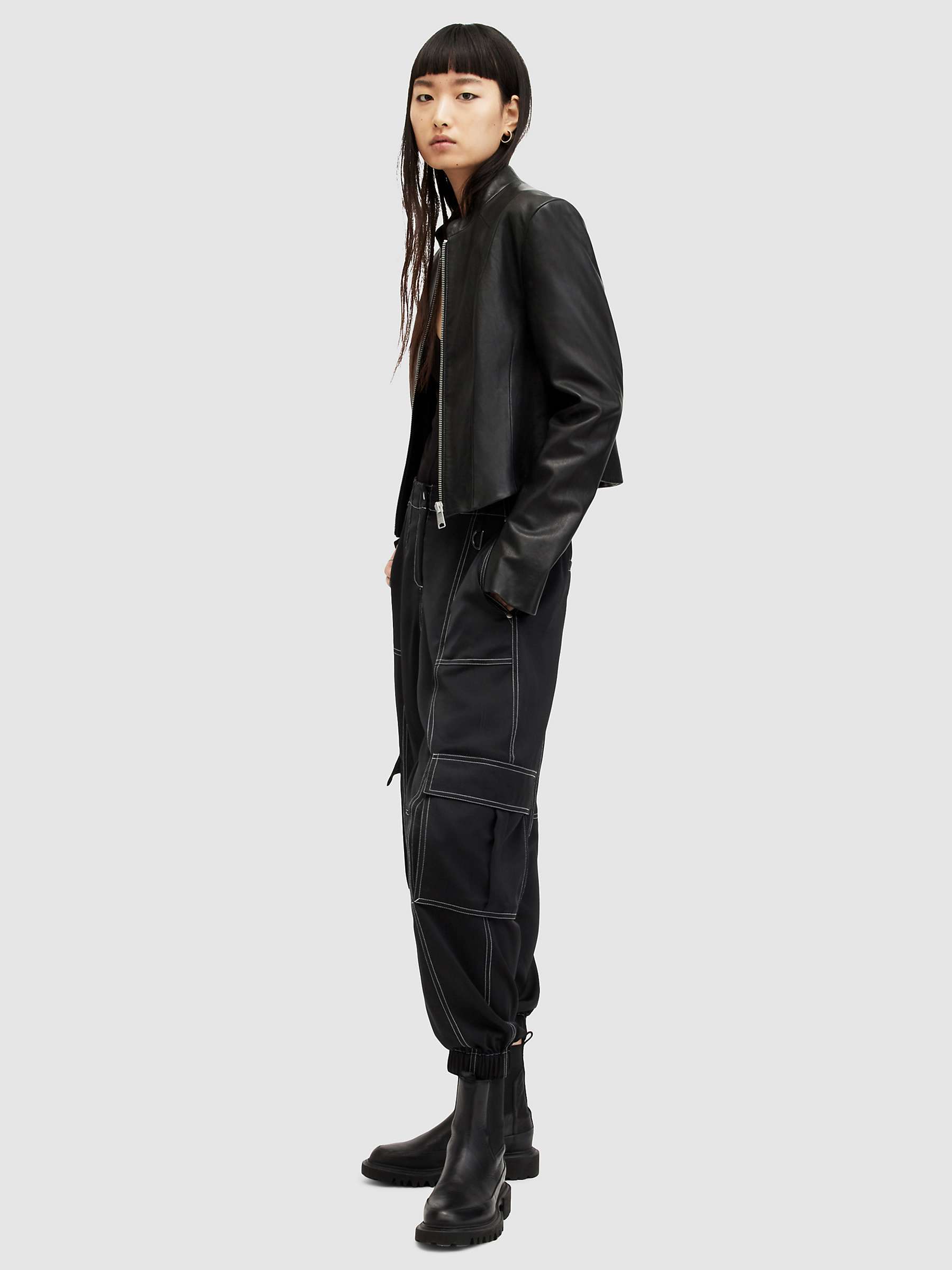 Buy AllSaints Fran Contrast Stitch Trousers, Black Online at johnlewis.com