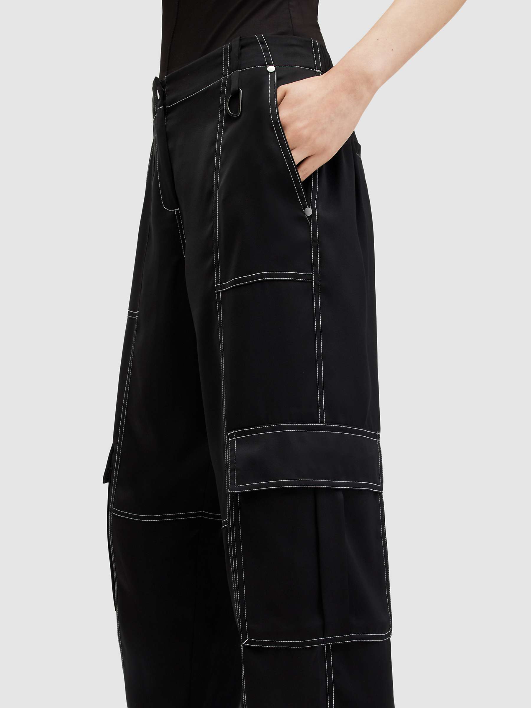 Buy AllSaints Fran Contrast Stitch Trousers, Black Online at johnlewis.com