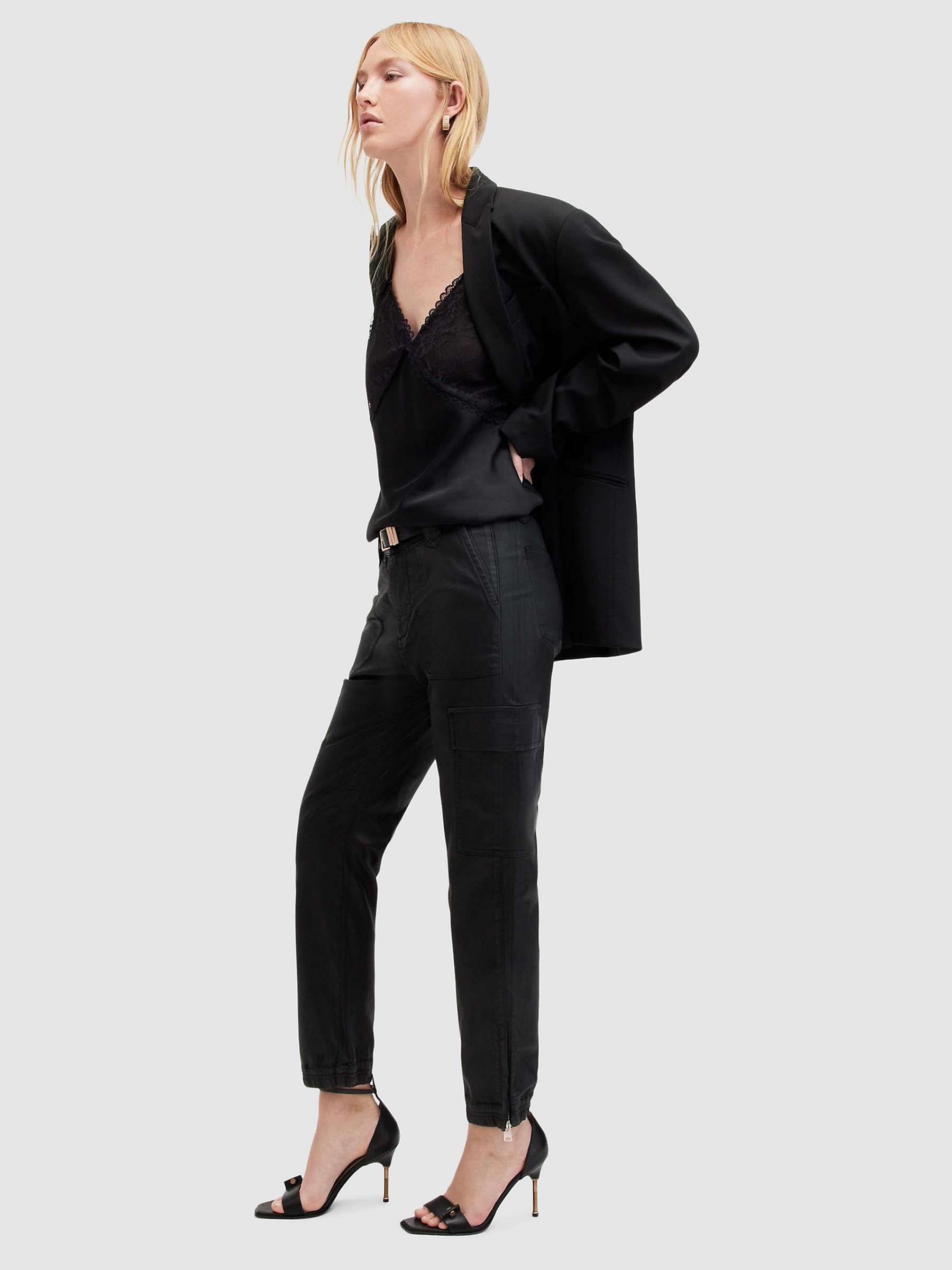 Buy AllSaints Nola Coated Trousers, Black Online at johnlewis.com