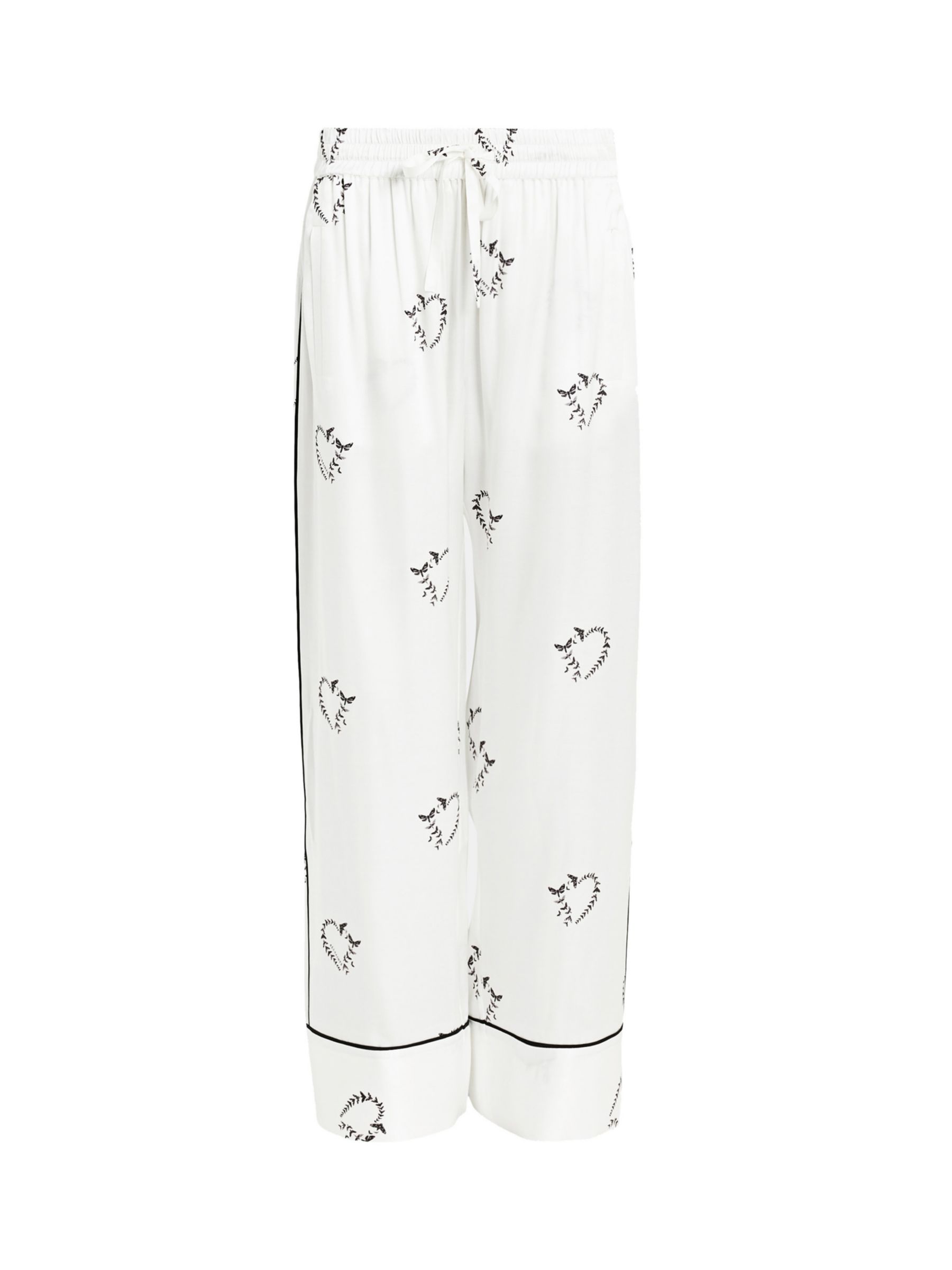 AllSaints Sofi Silk Blend Escalera Pyjama Trousers, Ecru White, S