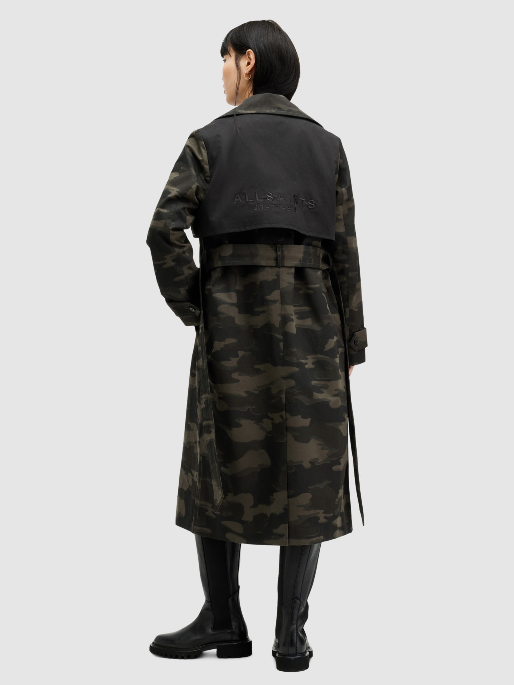 Buy AllSaints Mixie Double Breasted Camouflage Trench Coat, Brown Online at johnlewis.com