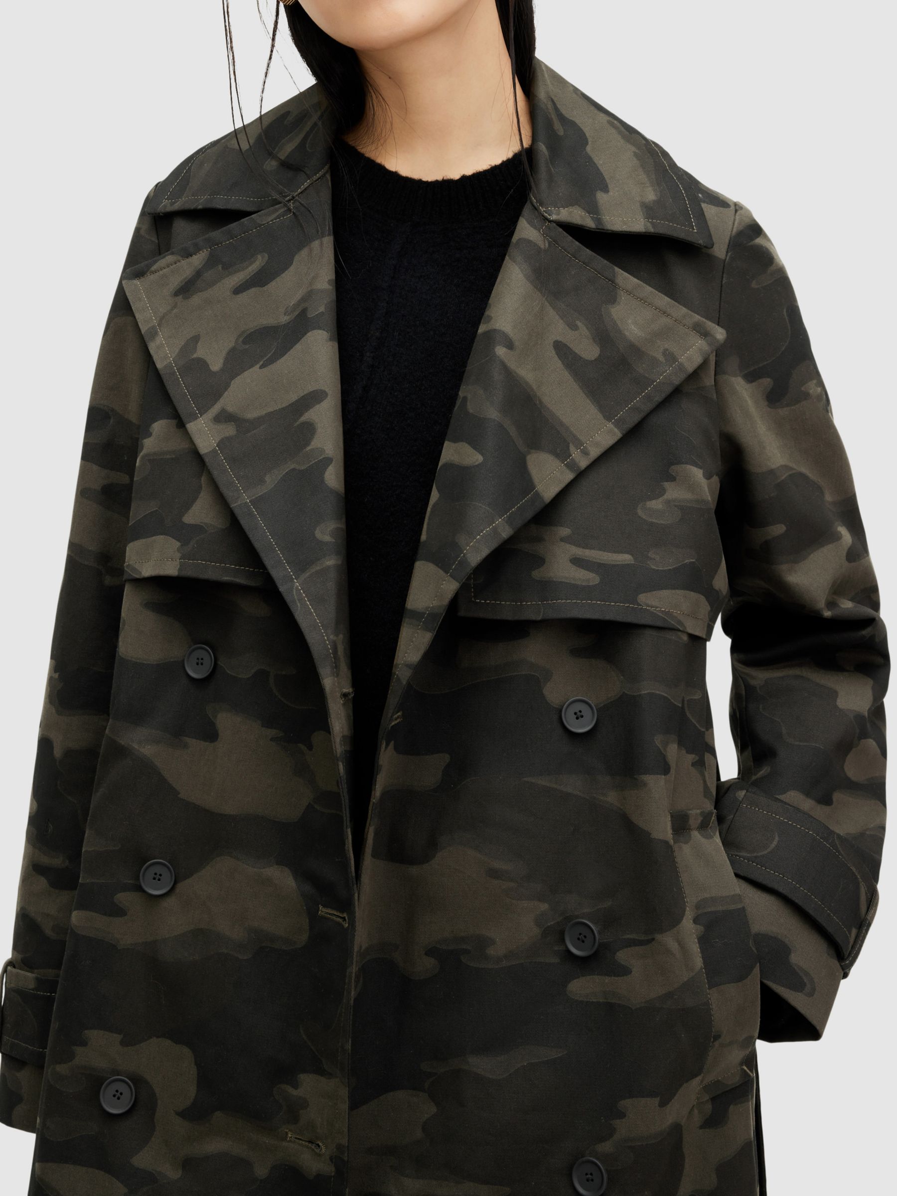 Buy AllSaints Mixie Double Breasted Camouflage Trench Coat, Brown Online at johnlewis.com