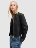 AllSaints Sadler Collarless Leather Jacket, Black