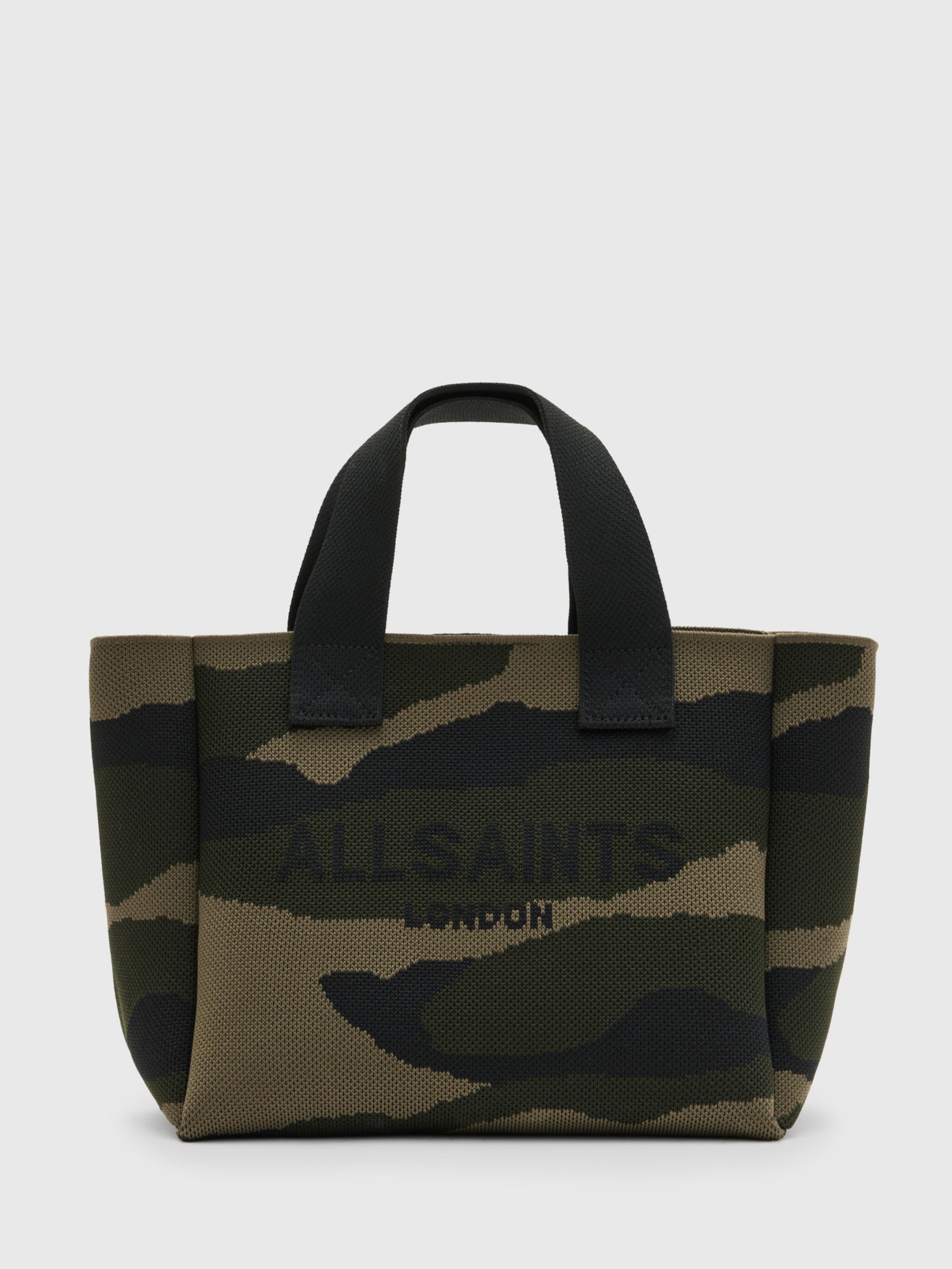 Buy AllSaints Izzy Knitted Camouflague Mini Tote Bag, Green/Multi Online at johnlewis.com