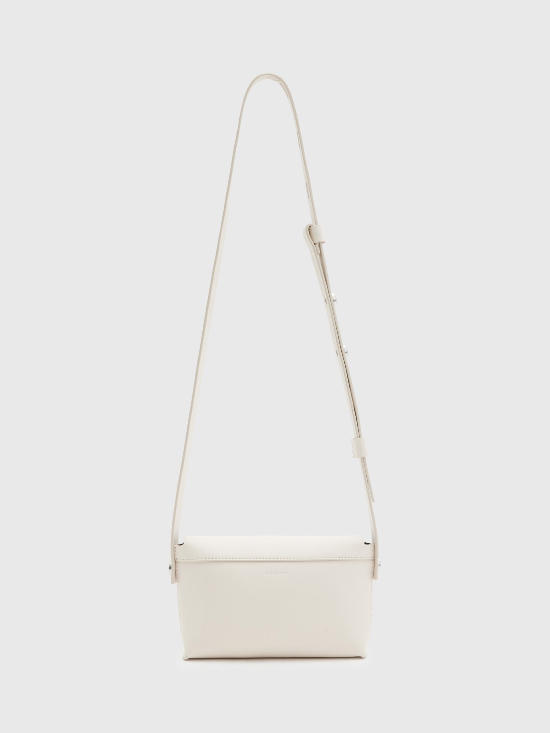 AllSaints Francine Leather Crossbody Bag, Desert White at John Lewis ...