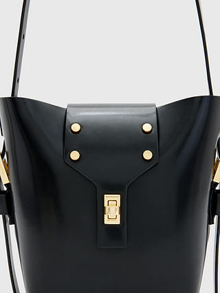 AllSaints Miro Turn Lock Leather Crossbody Bag, Black