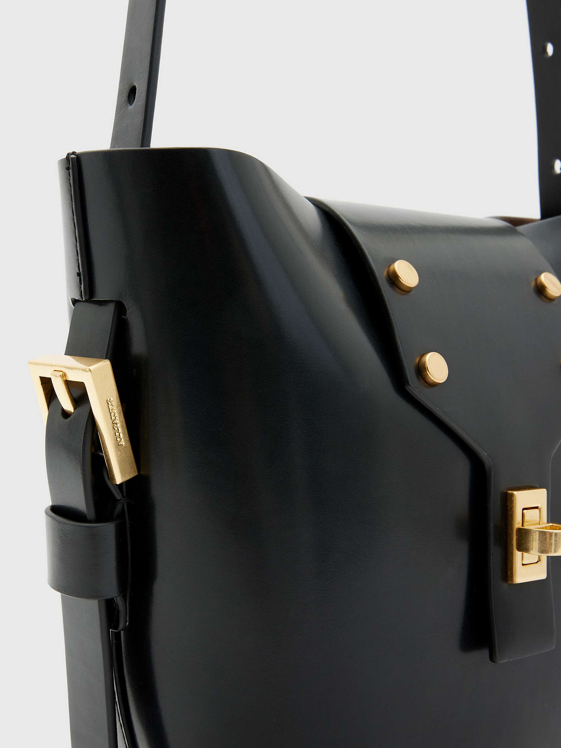 Buy AllSaints Miro Turn Lock Leather Crossbody Bag, Black Online at johnlewis.com
