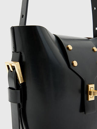 AllSaints Miro Turn Lock Leather Crossbody Bag, Black